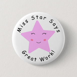 Pink Happy Star girl Great Work  Button