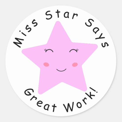 Pink Happy Star girl Great Work  Classic Round Sticker