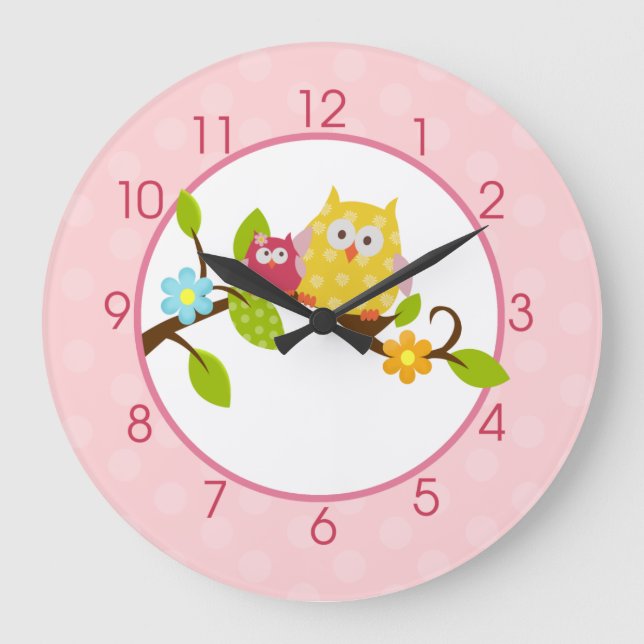 Pink Happy Tree Owl clock (Front)