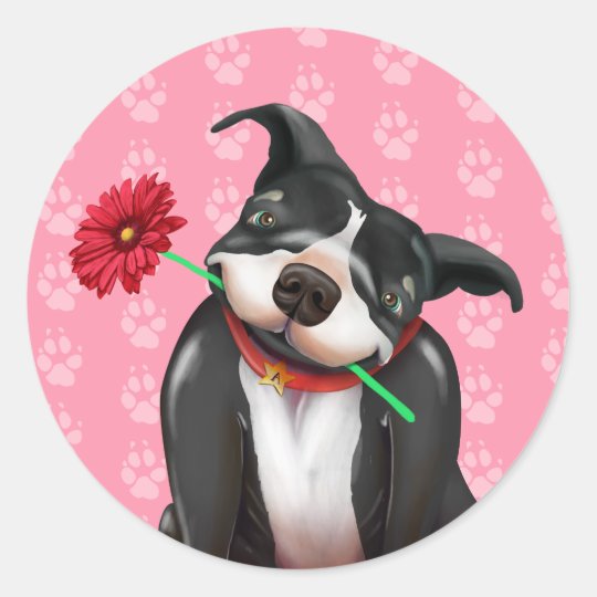 Pink Happy Valentines Day Dog Stickers Pit Bull