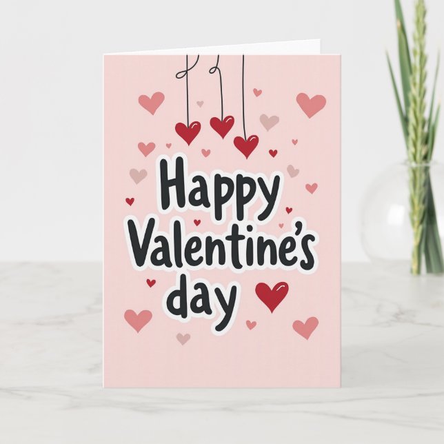 Pink Happy Valentines Day Doodle Card (Front)