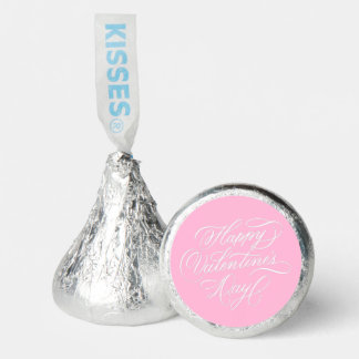 Pink Happy Valentines Day Elegant Calligraphy  Hershey®'s Kisses®