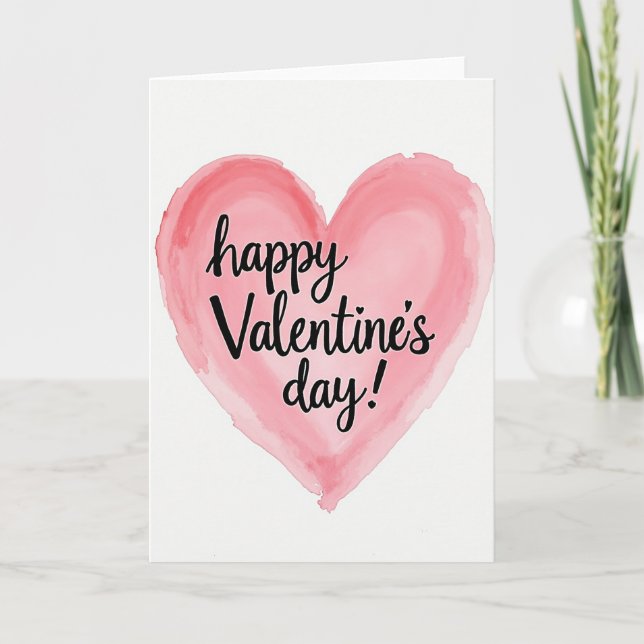 Pink Happy Valentines Day Heart Card (Front)