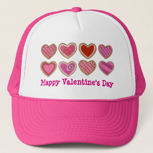 Pink Happy Valentines Day Heart Sugar Cookies Trucker Hat