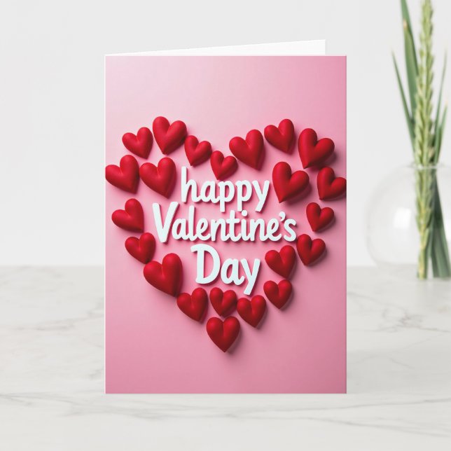 Pink Happy Valentines Day Hearts Card (Front)