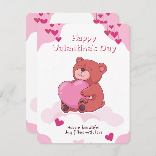 Pink Happy Valentines Day Holiday Card