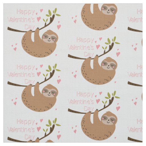 pink happy valentines day sloth fabric