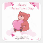 Pink Happy Valentine&#39;s Day Square Sticker
