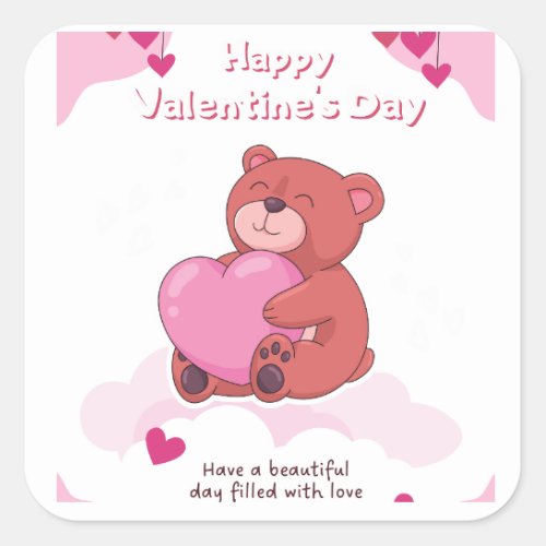 Pink Happy Valentines Day Square Sticker