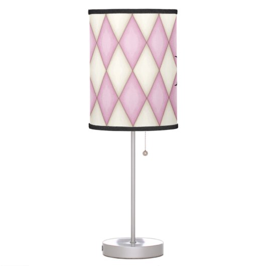 Pink Harlequin Personalized Monogram Contemporary Table Lamp (Left)