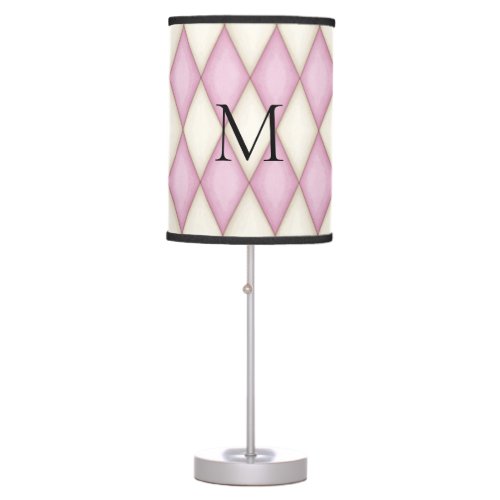 Pink Harlequin Personalized Monogram Contemporary Table Lamp