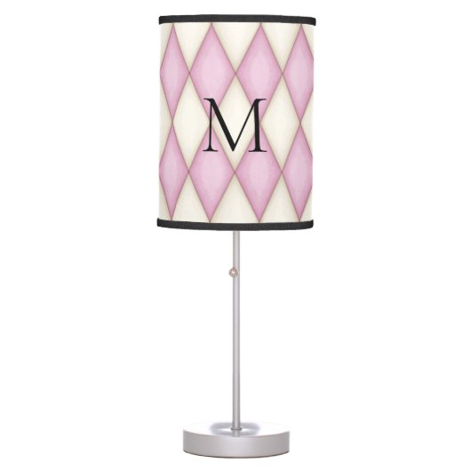 Pink Harlequin Personalized Monogram Contemporary Table Lamp (Front)