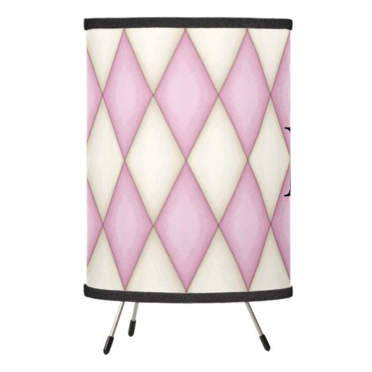 Pink Harlequin Personalized Monogram Contemporary Tripod Lamp (Left)