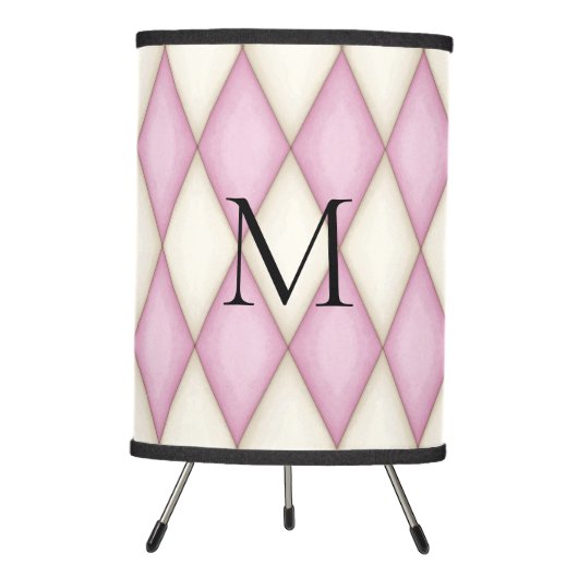 Pink Harlequin Personalized Monogram Contemporary Tripod Lamp (Front)