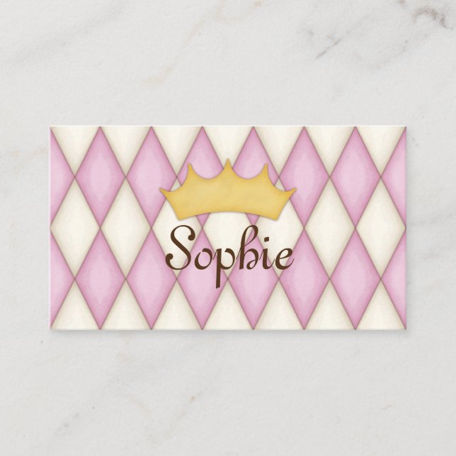 Pink Harlequin Personalized Princess Calling Card (Front)