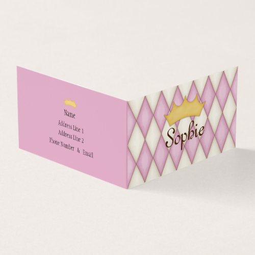 Pink Harlequin Personalized Princess Play Date Business Card
