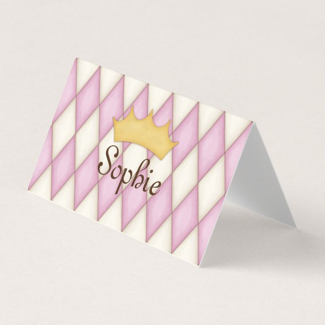 Pink Harlequin Personalized Princess Play Date Business Card (Front)