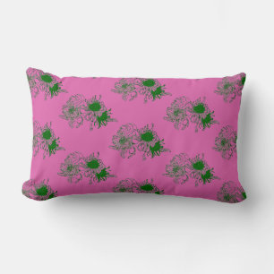 “Pink Harmony – Green Chrysanthemum Pattern Pillow