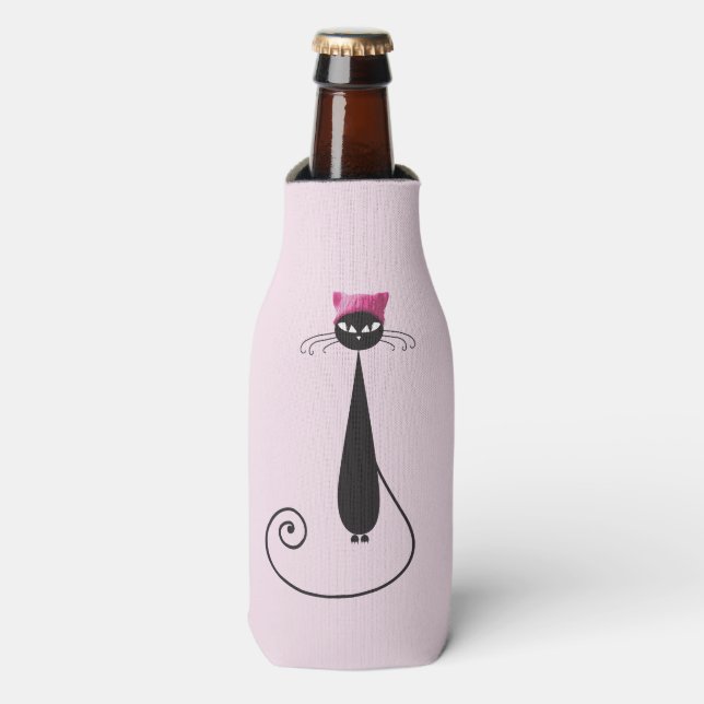 Pink Hat Kitty Cat Bottle Cooler (Bottle Front)