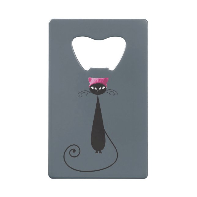 Pink Hat Kitty Cat Credit Card Bottle Opener (Front)