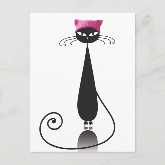Pink Hat Kitty Cat Postcard (Front)
