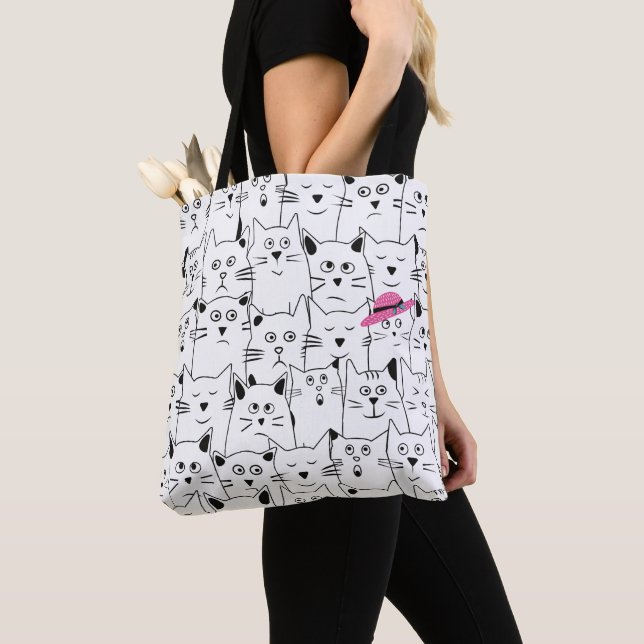 Pink Hat n' Cat Shoulder Tote Bag (Close Up)