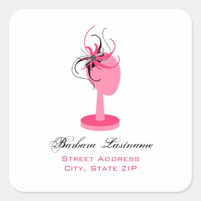Pink Hat Stand & Fascinator Address Sticker (Front)
