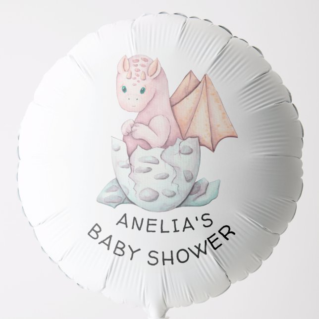 PINK HATCHING DRAGON BABY SHOWER BALLOON (Front)