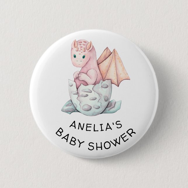 PINK HATCHING DRAGON BABY SHOWER BUTTON (Front)