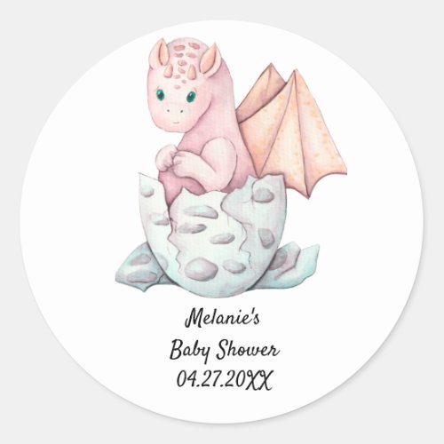 Pink Hatching Dragon Baby Shower Classic Round Sticker