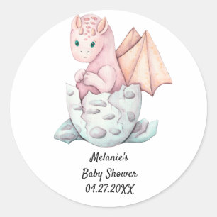 Pink Hatching Dragon Baby Shower Classic Round Sticker