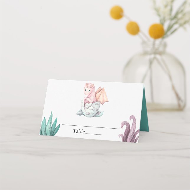 Pink Hatching Dragon Baby Shower Place Card (Front)