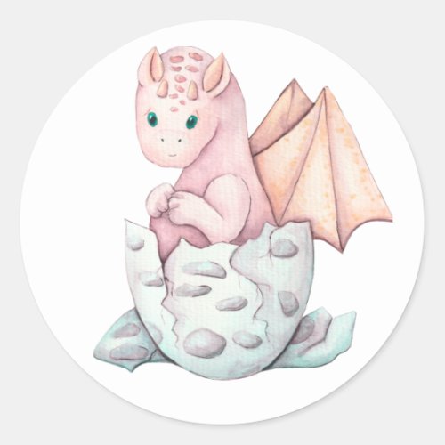Pink Hatching Dragon  Classic Round Sticker