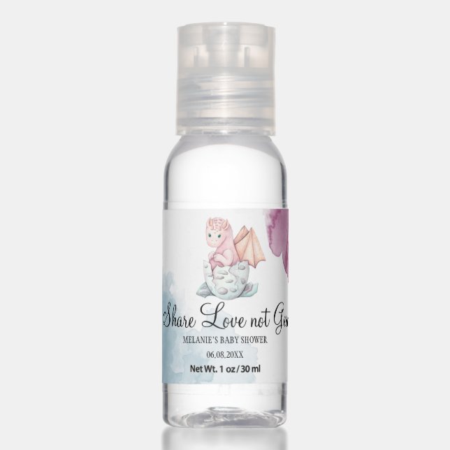 Pink Hatching Dragon Share Love Not Germs Hand Sanitizer (Front)