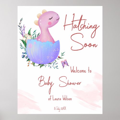 Pink hatching soon baby shower welcome sign