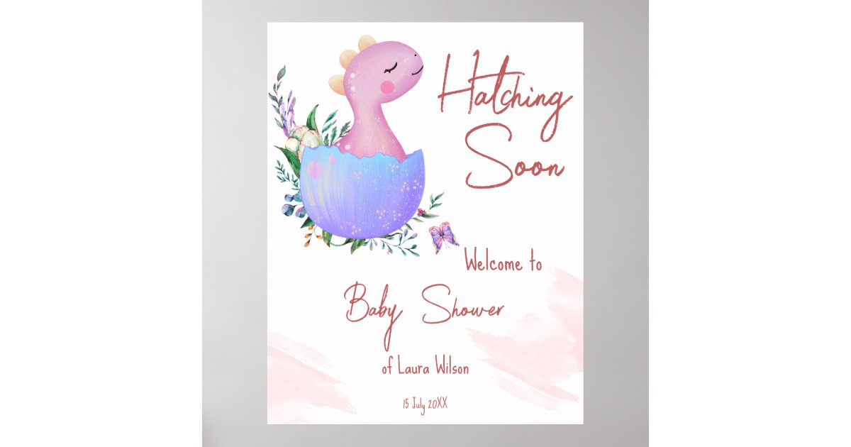 Pink hatching soon baby shower welcome sign | Zazzle