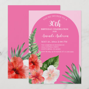 Pink Hawaiian 30th Birthday  Invitation