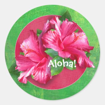 Pink Hawaiian Aloha Hibiscus Stickers by anuradesignstudio at Zazzle