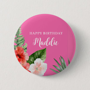 Pink Hawaiian Floral Birthday Button