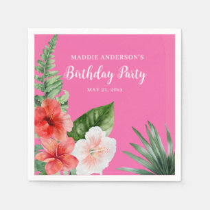 Pink Hawaiian Floral Birthday Napkins