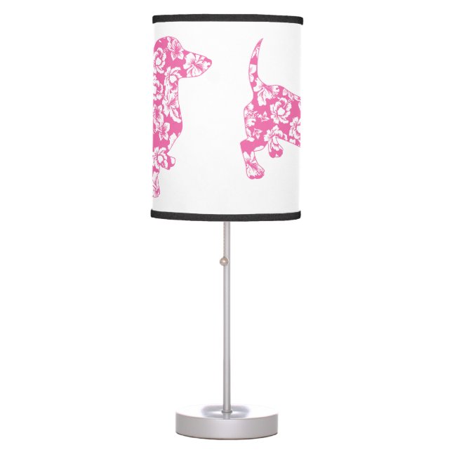 Pink Hawaiian Floral Dachshund Table Lamp (Front)