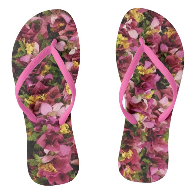 Pink Hawaiian Flower Leis Flip Flops (Footbed)