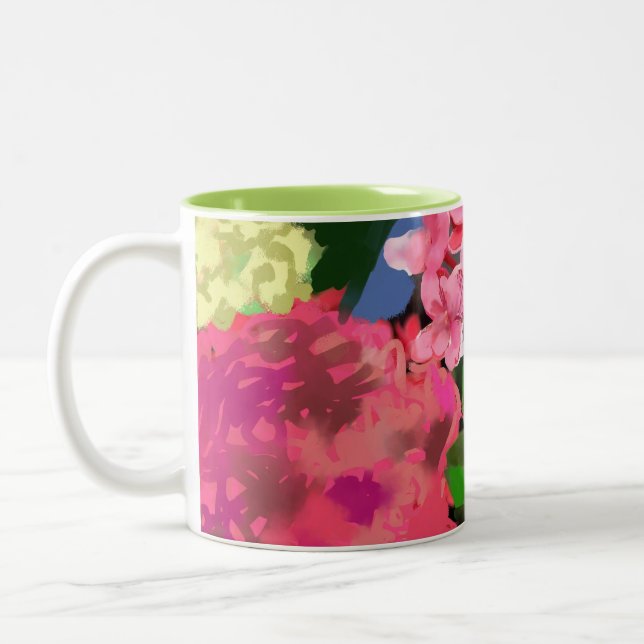 Pink Hawaiian Flower Two-Tone Coffee Mug (Left)