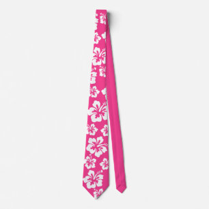 Pink Hawaiian Flowers – Tropical White Floral Neck Tie