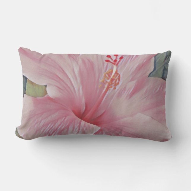 Pink Hawaiian Hibiscus Lumbar Throw Pillow (Front)