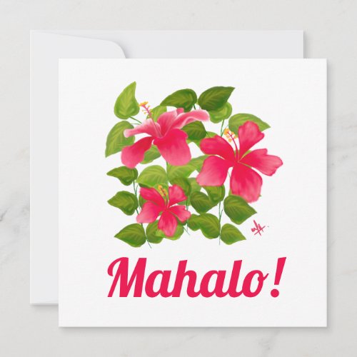Pink Hawaiian Hibiscus Mahalo Thank you Flat Card