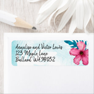 Pink Hawaiian Hibiscus Return Address Label