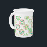 Pink Hawaiian Ice Snow Tropical Hibiscus Snowflake Beverage Pitcher<br><div class="desc">Hawaiian Ice and Snowing Tropical Hibiscus Snowflakes in Pink and Green with Gold Effect Dots.</div>