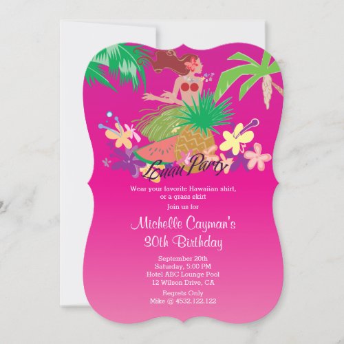 Pink Hawaiian Luau Birthday Party Invitation