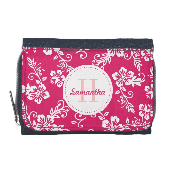 Pink Hawaiian Monogram Personalized Girls Wallet (Front)